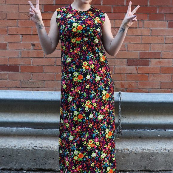 Vintage 70s day glo floral maxi - Picture 5 of 6
